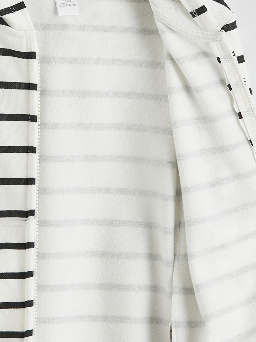 Ekru Kapüşonlu Çizgili Erkek Çocuk Fermuarlı Sweatshirt-1