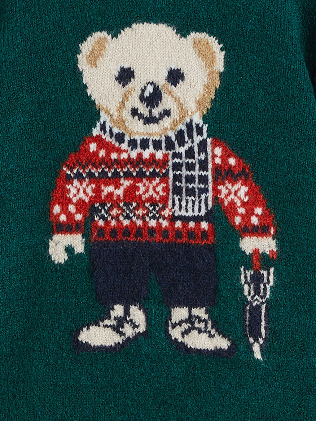 Yeşil Bisiklet Yaka Ayı Teddy Desenli Erkek Çocuk Triko Kazak-1