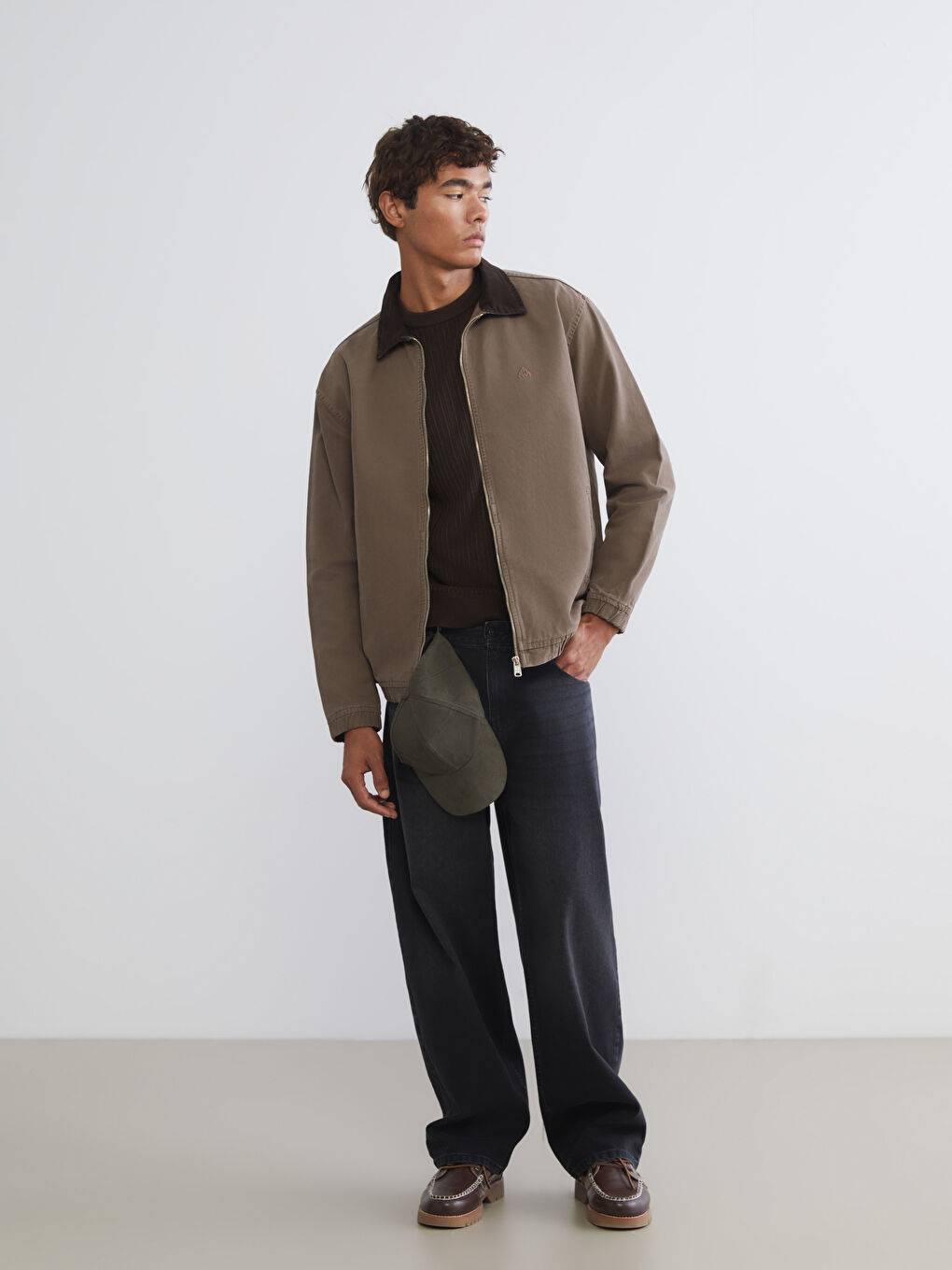 Bej Rahat Kalıp Gömlek Yaka Kanvas Erkek Ceket-1