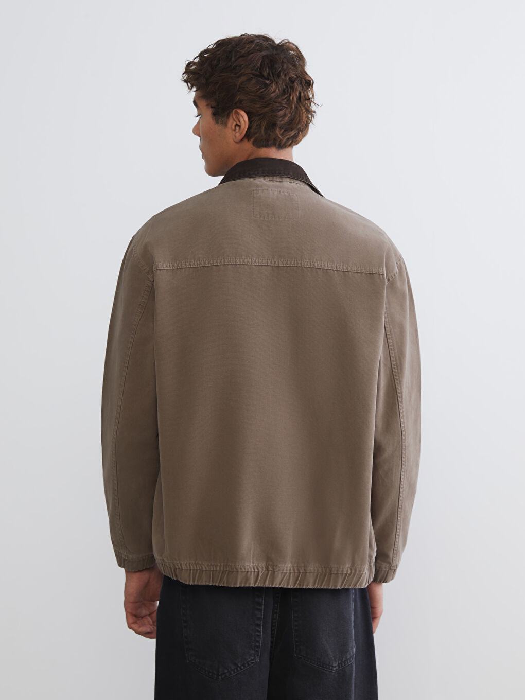 Bej Rahat Kalıp Gömlek Yaka Kanvas Erkek Ceket-4