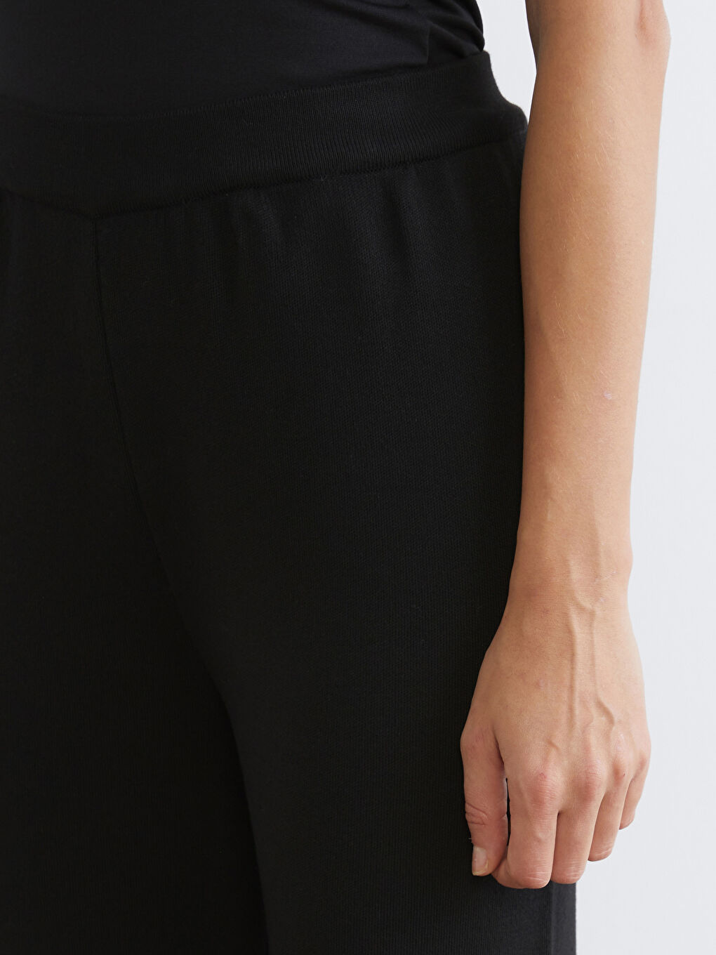 Siyah Beli Lastikli Kadın Triko Pantolon-2