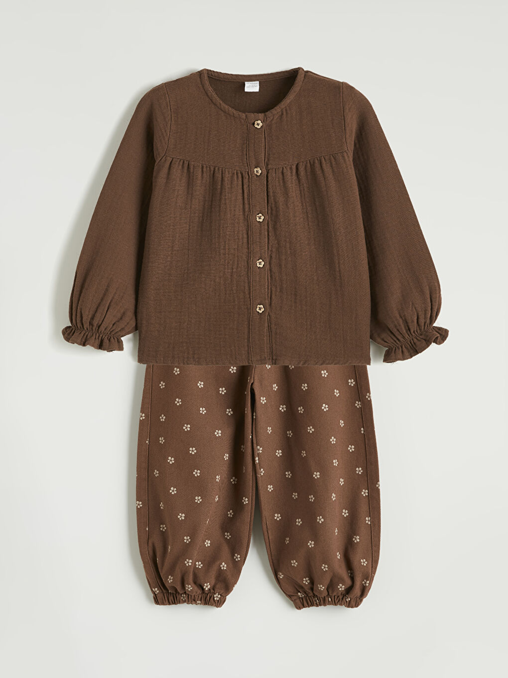 Kahverengi Kız Çocuk Bluz ve Jogger Pantolon 2'li