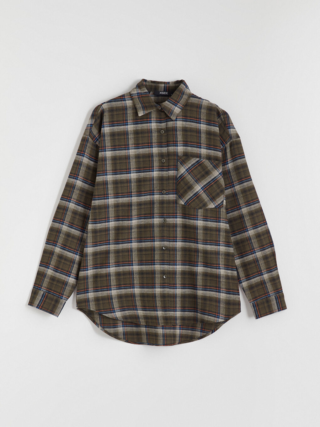 Haki Ekose Oversize Kadın Oduncu Gömlek