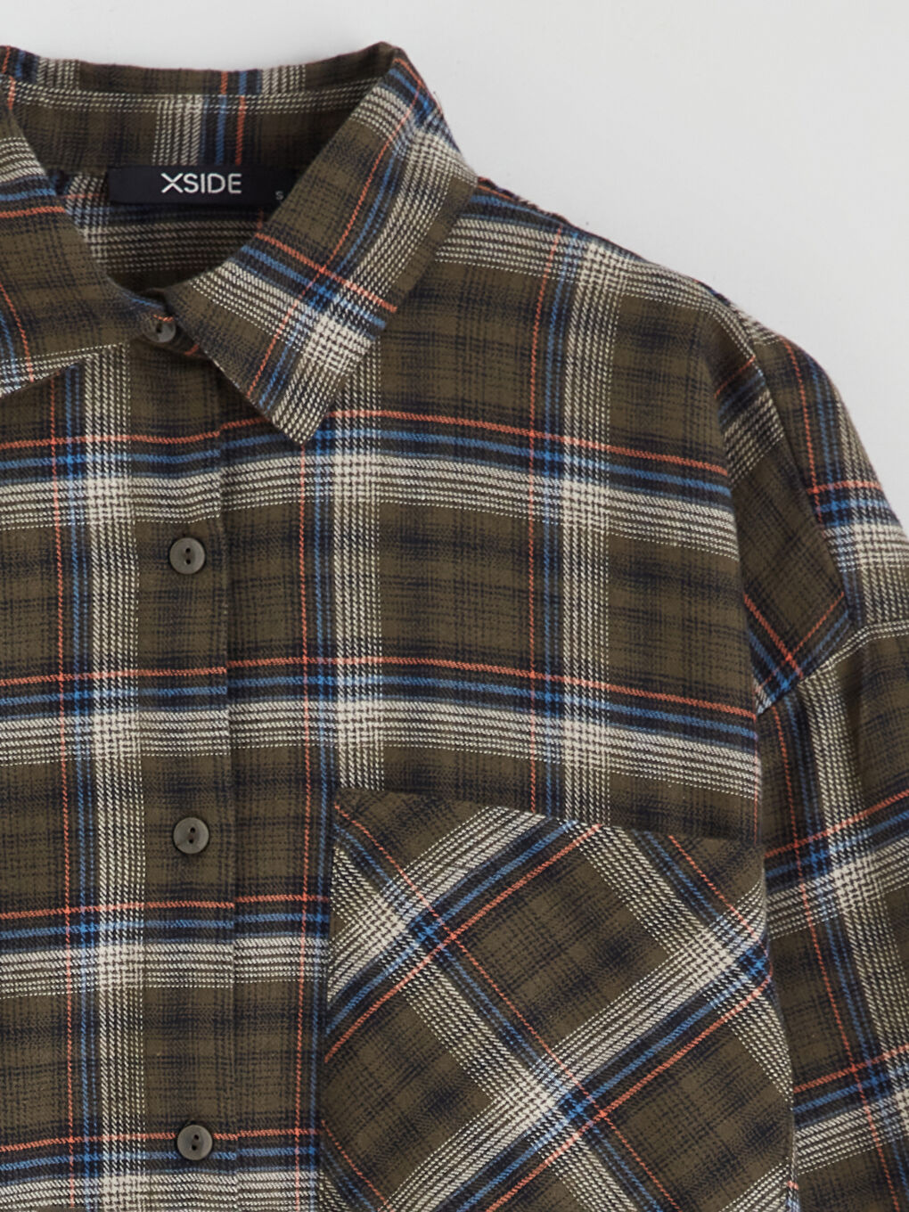 Haki Ekose Oversize Kadın Oduncu Gömlek-1