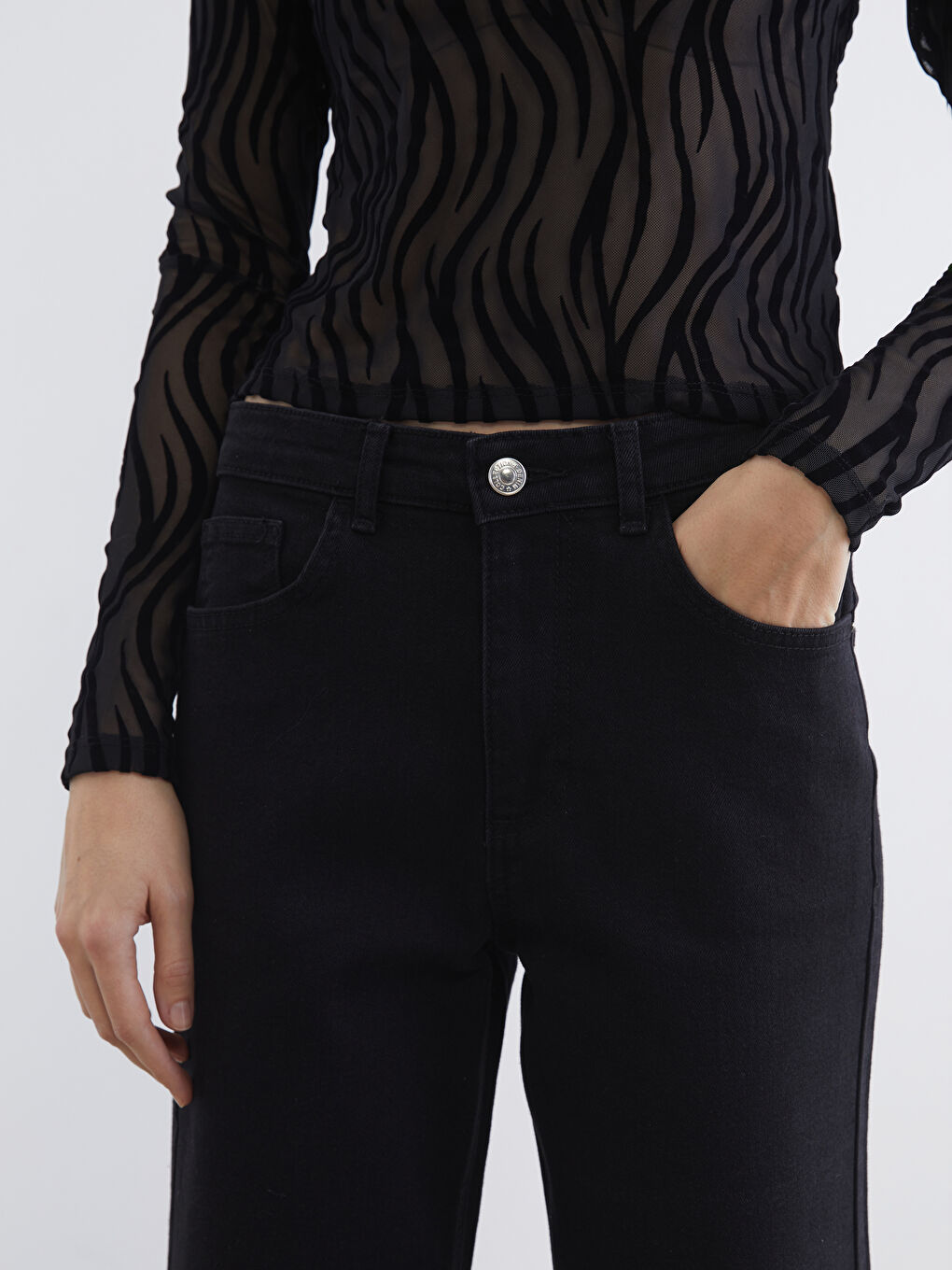 Siyah Wideleg Kadın Jean Pantolon-2