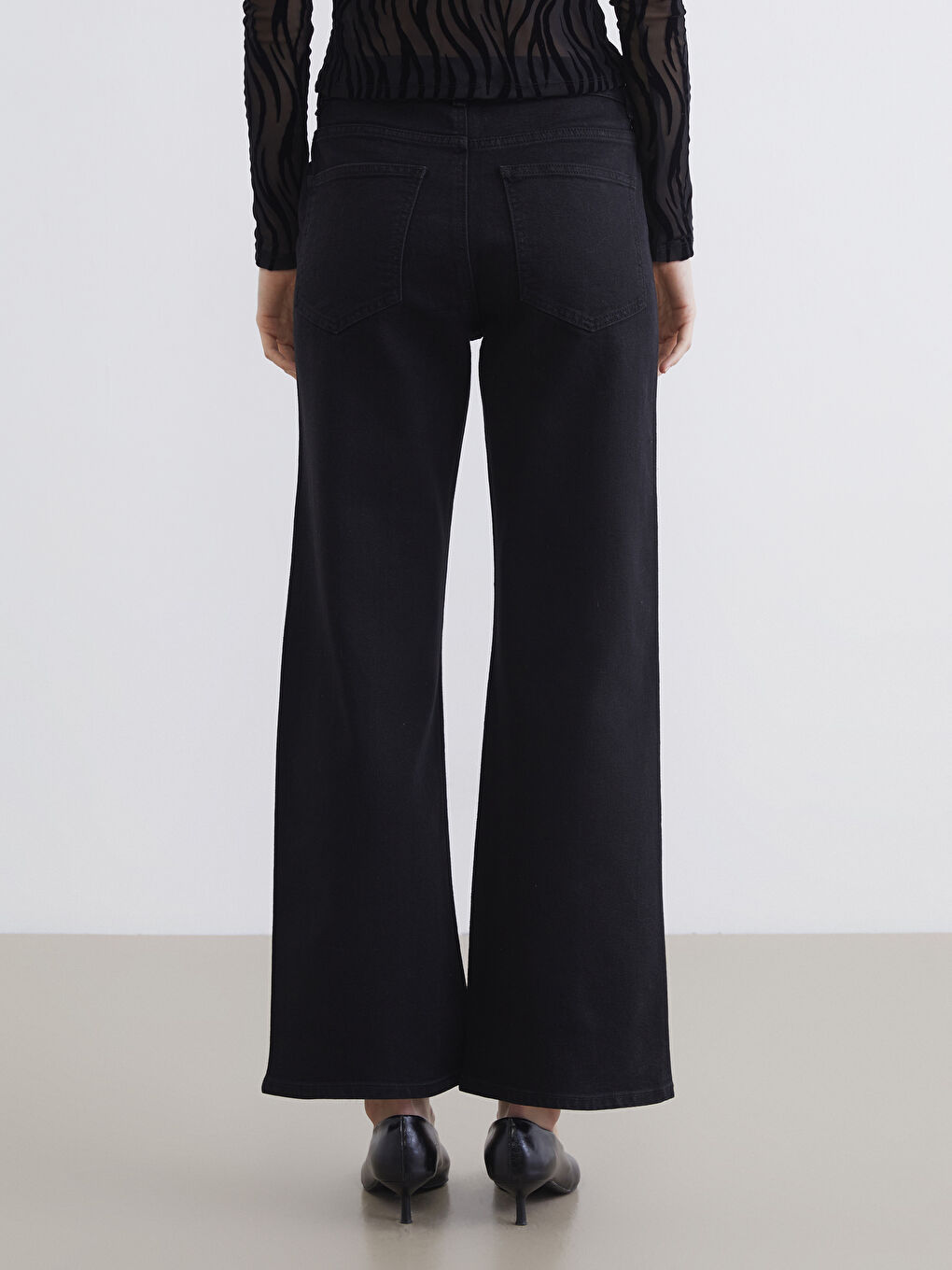 Siyah Wideleg Kadın Jean Pantolon-3
