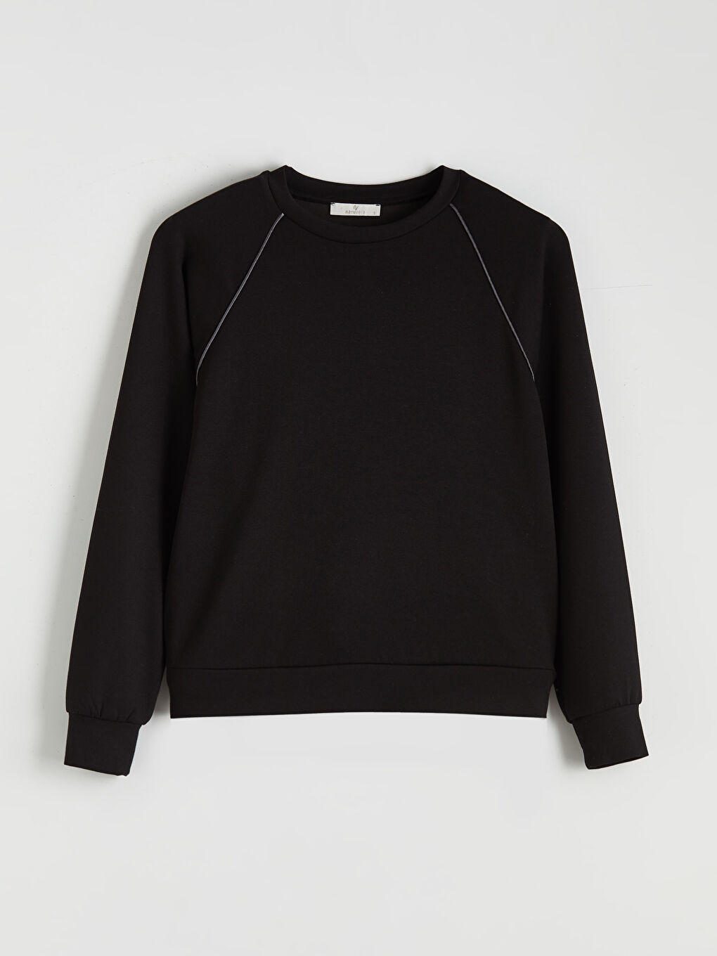 Siyah Bisiklet Yaka Kadın Sweatshirt-4