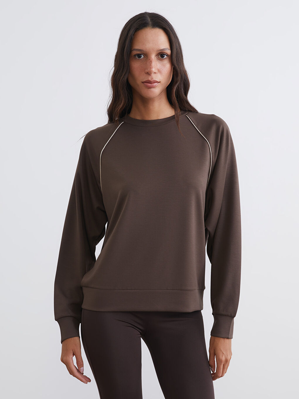 Kahverengi Bisiklet Yaka Kadın Sweatshirt