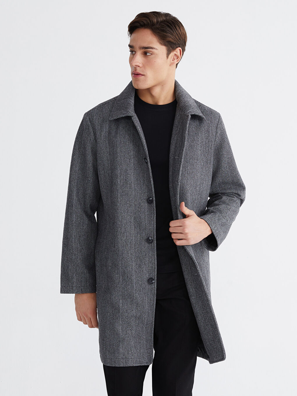 Man ANTHRACITE Wool Blended Overcoat