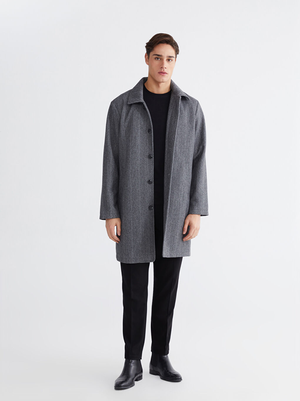 Man ANTHRACITE Wool Blended Overcoat-1