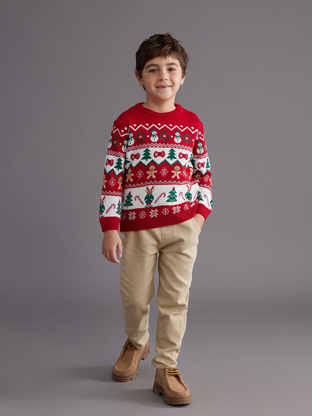 Bej Kadife Görünümlü Erkek Çocuk Pantolon