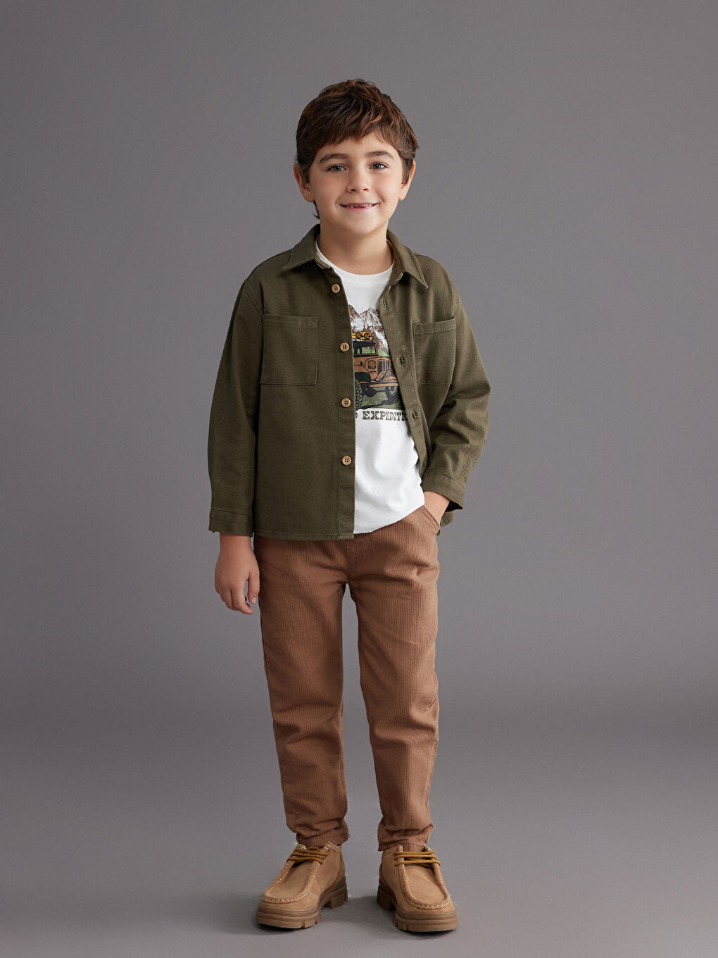 Kahverengi Kadife Görünümlü Erkek Çocuk Pantolon-1