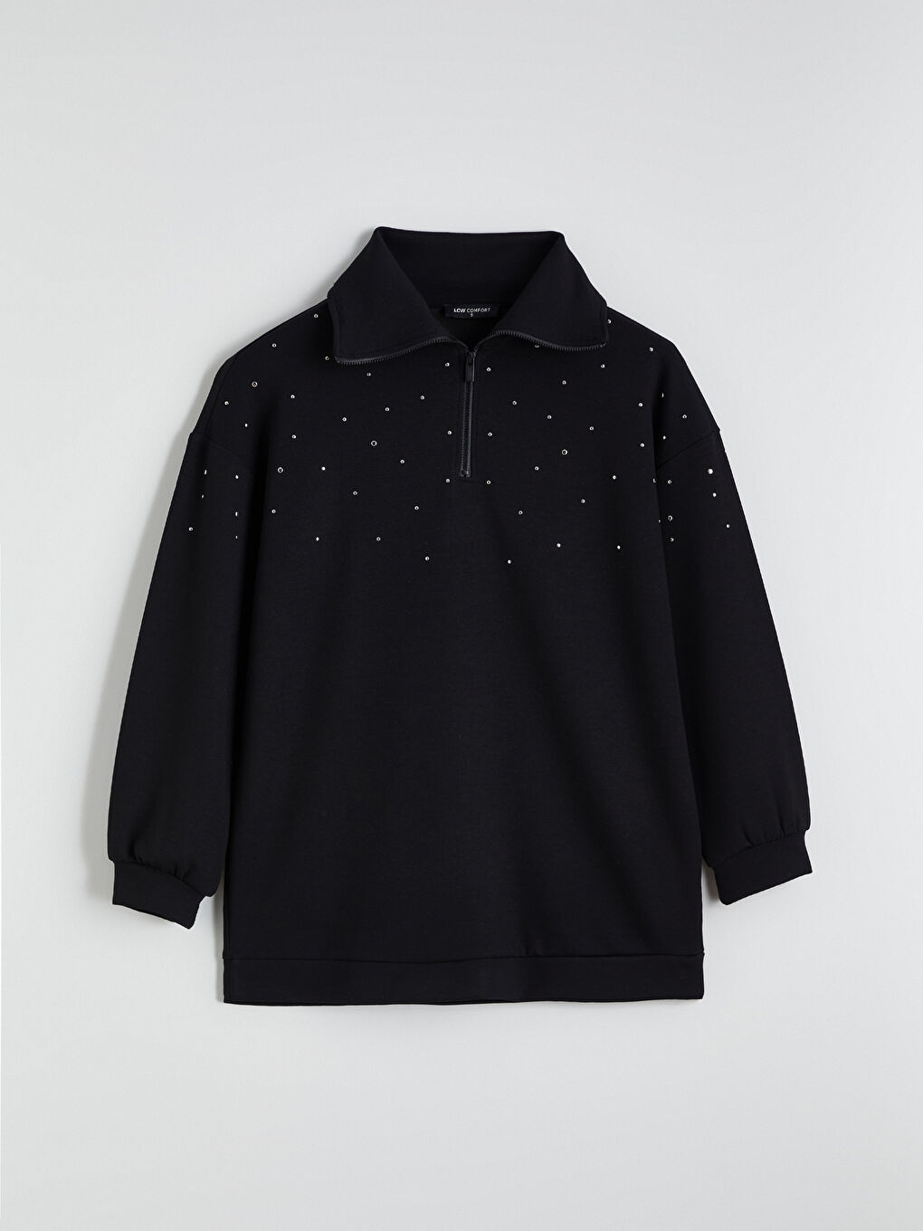 Siyah Dik Yaka Taşlı Kadın Sweatshirt-4