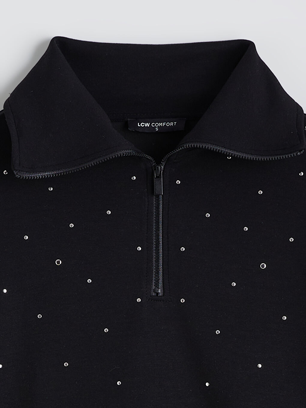 Siyah Dik Yaka Taşlı Kadın Sweatshirt-5