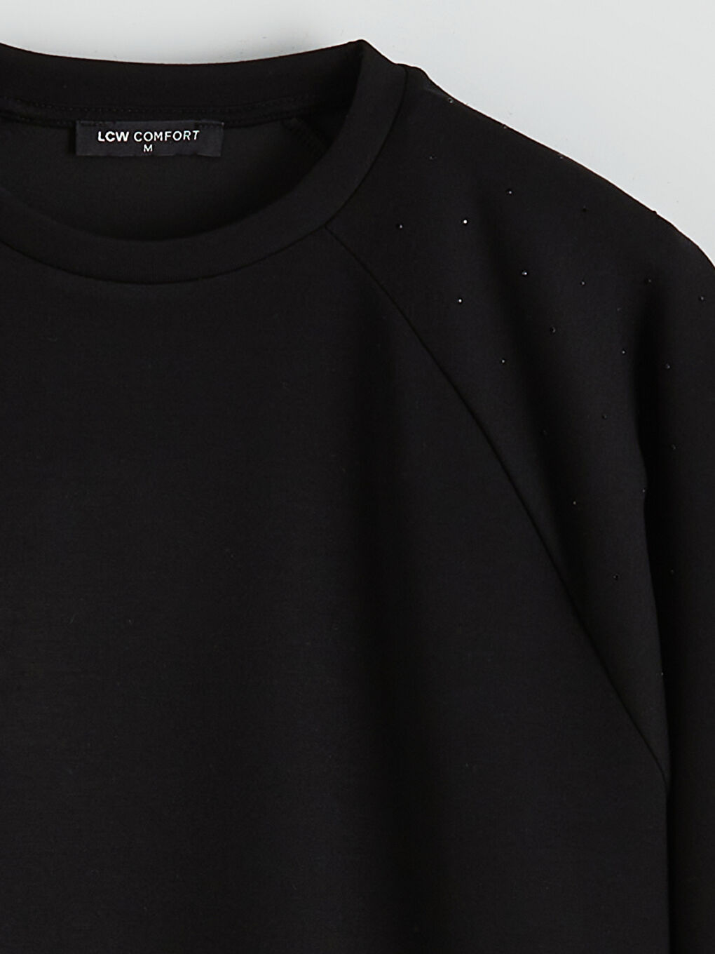 Siyah Bisiklet Yaka Taşlı Kadın Sweatshirt-5