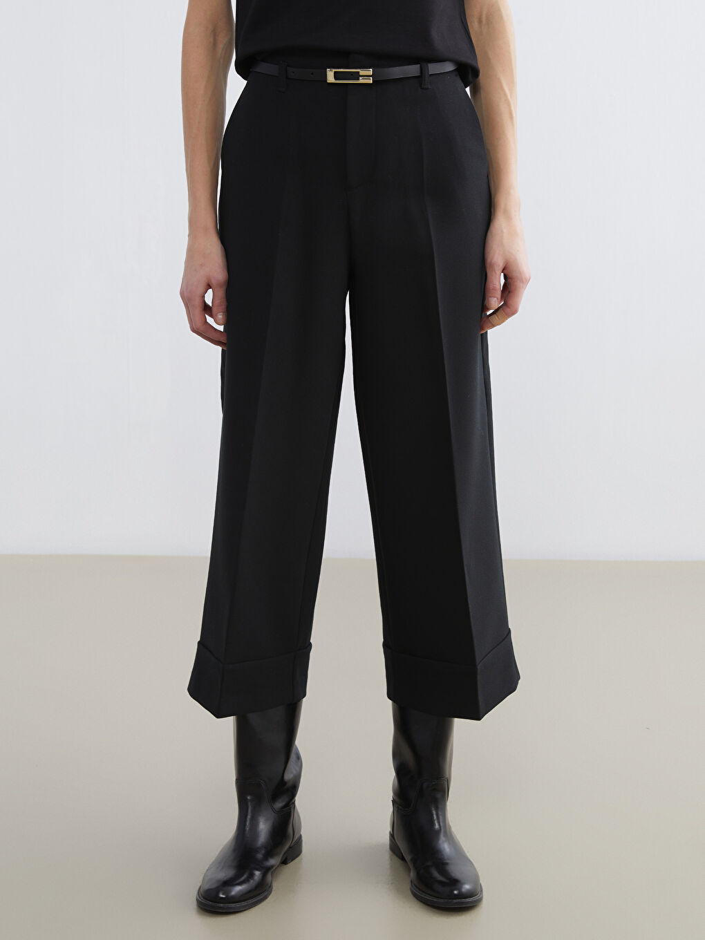 Belted Standard Fit Women's Trousers-1