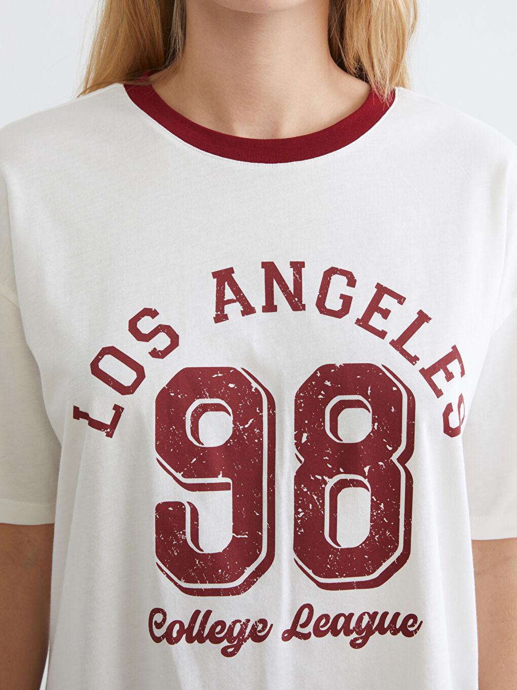 Bordo Bisiklet Yaka Baskılı Kadın Pijama Takımı-2