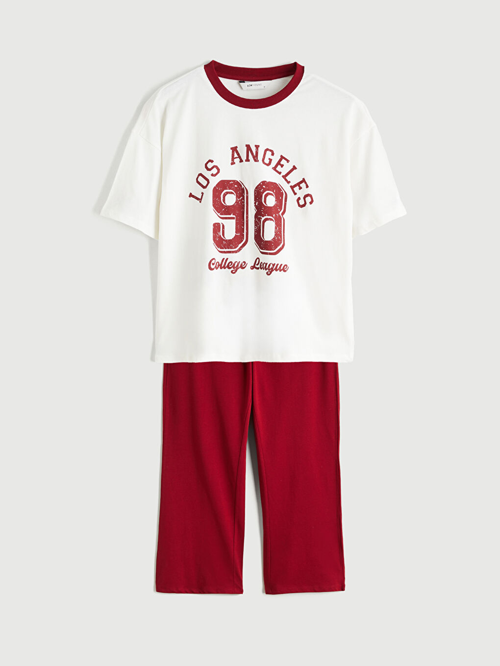 Bordo Bisiklet Yaka Baskılı Kadın Pijama Takımı-4