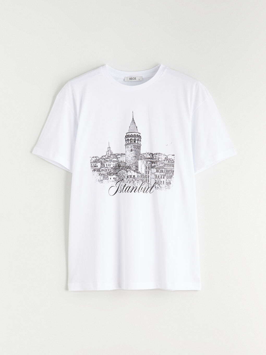 Beyaz İstanbul Baskılı Oversize Kadın Tişört-4