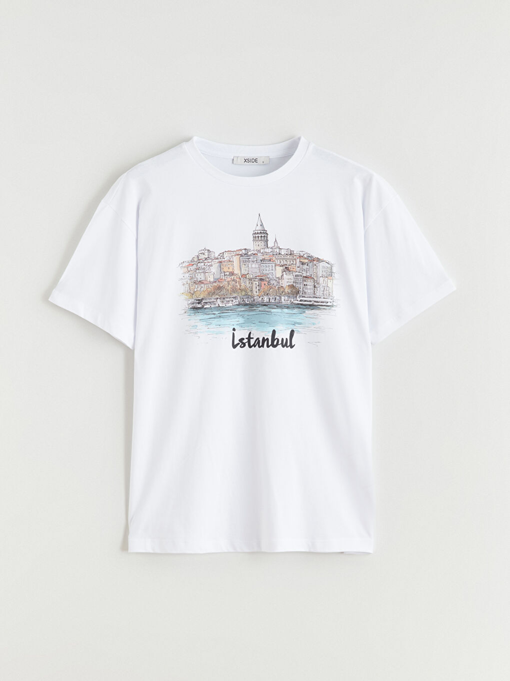 Beyaz Bisiklet Yaka İstanbul Baskılı Kadın Tişört-4