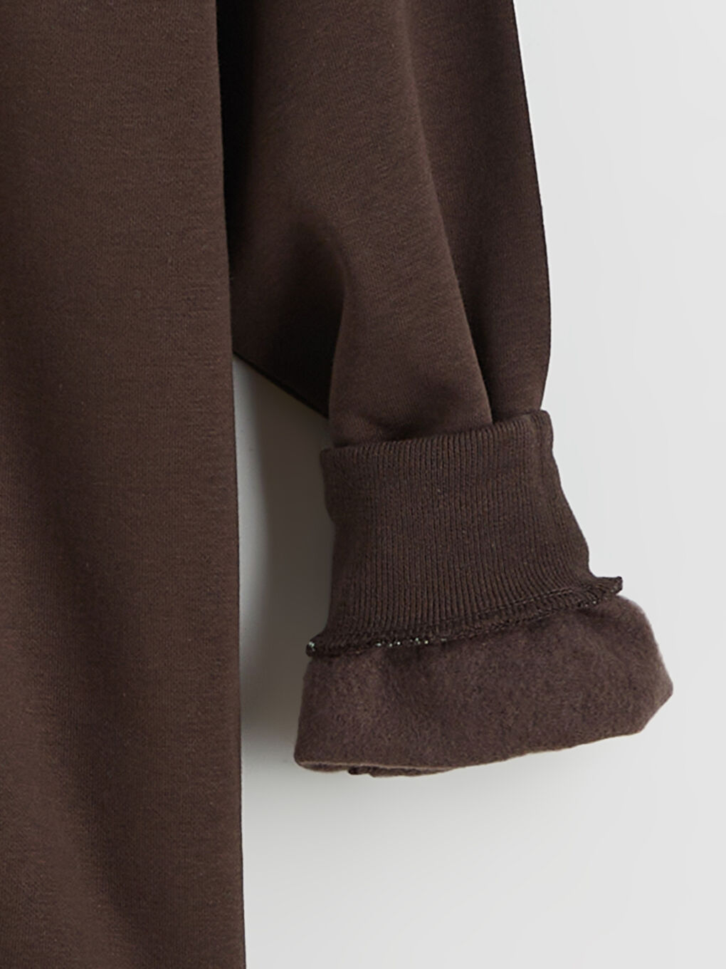 Kahverengi V Yaka Oversize Kadın Kalın Sweatshirt-5