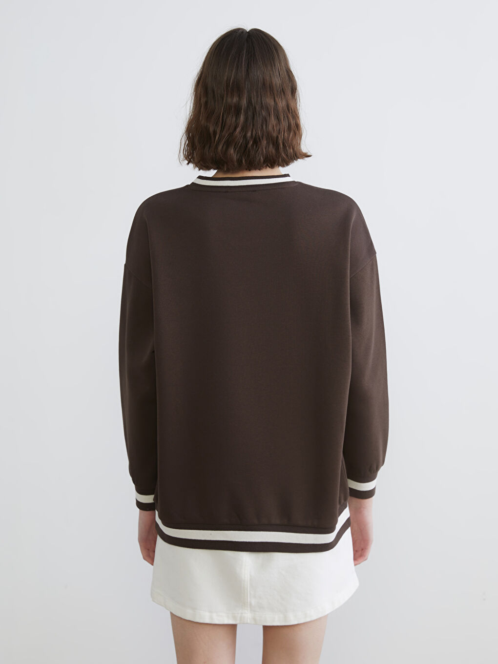 V Neck Printed Oversize Women's Thick Sweatshirt-3