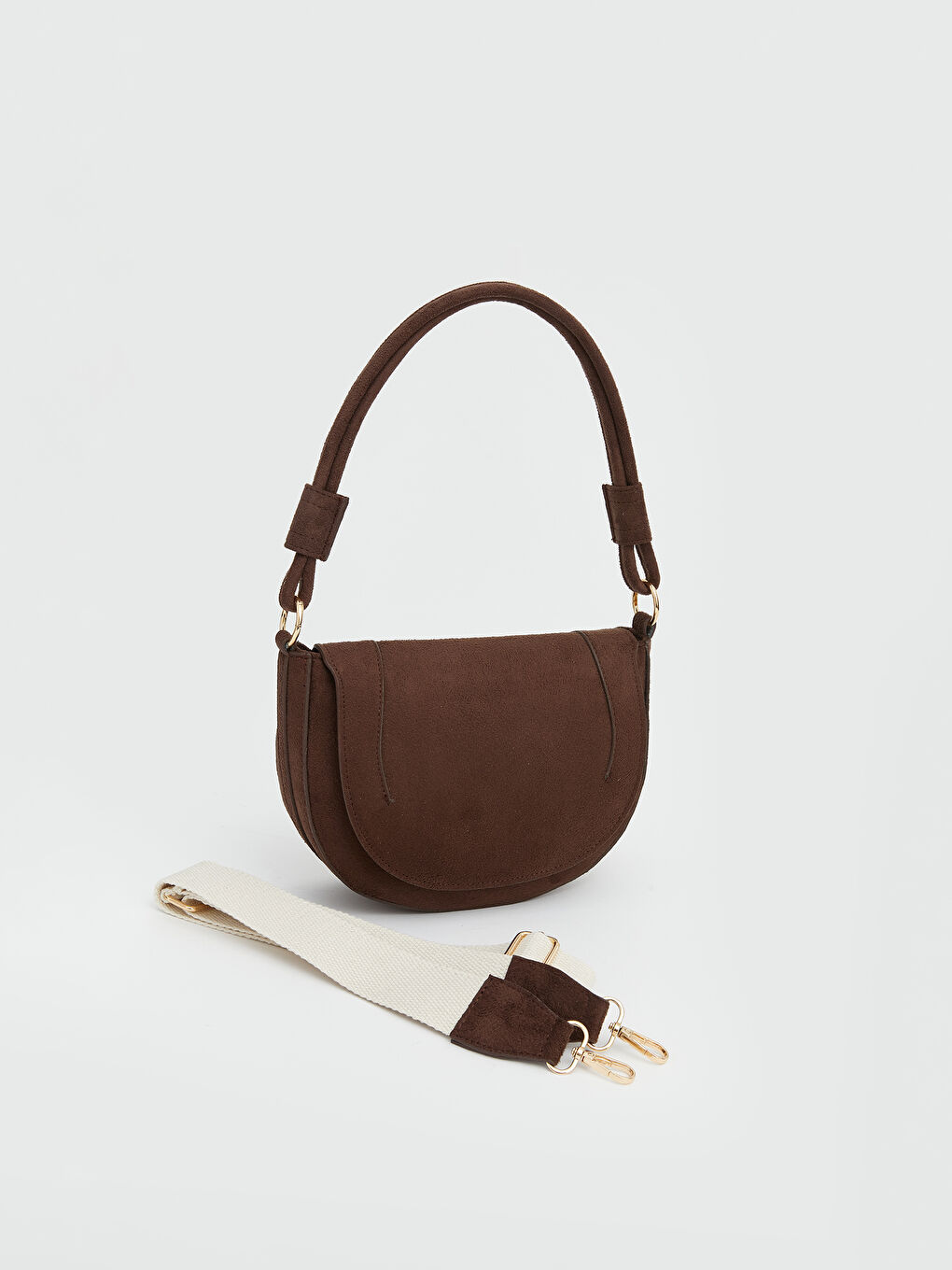 Kahverengi Süet Görünümlü Kadın Omuz Çantası-1