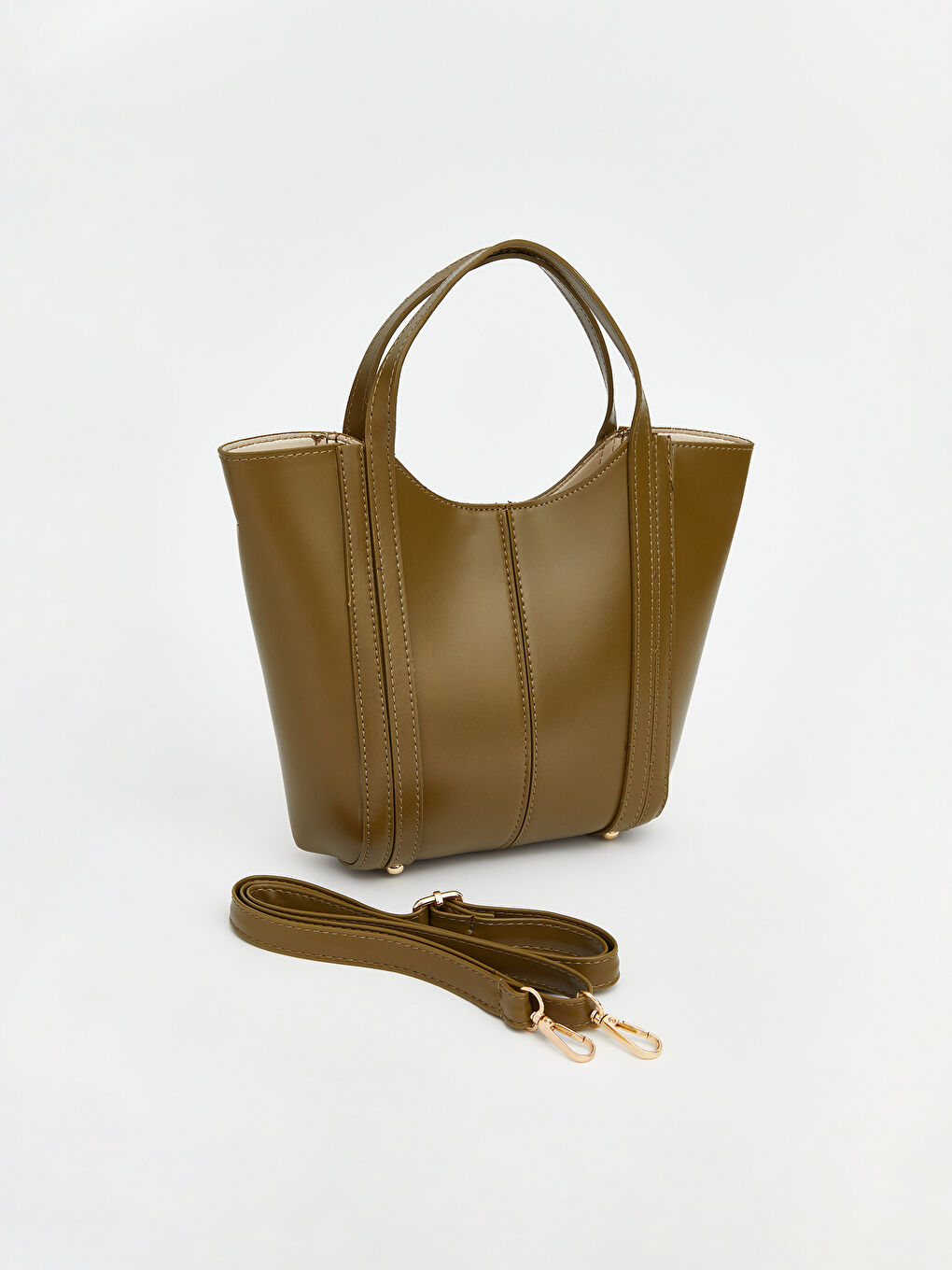 Haki Deri Görünümlü Kadın Kol Çantası-1