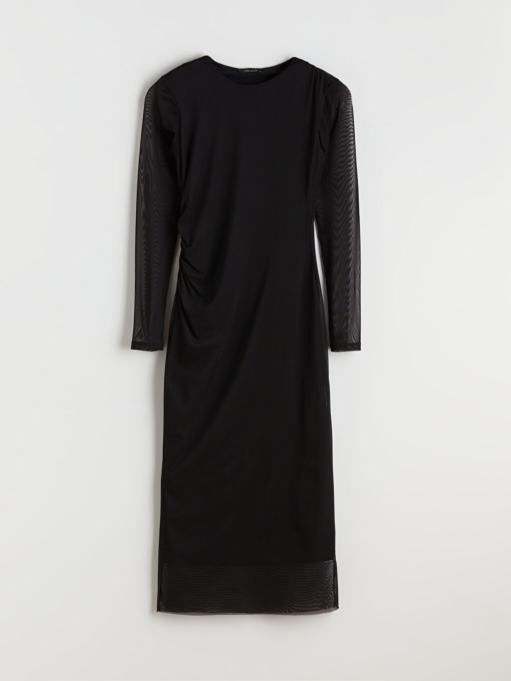 Siyah Bisiklet Yaka Büzgülü Bodycon Elbise-5