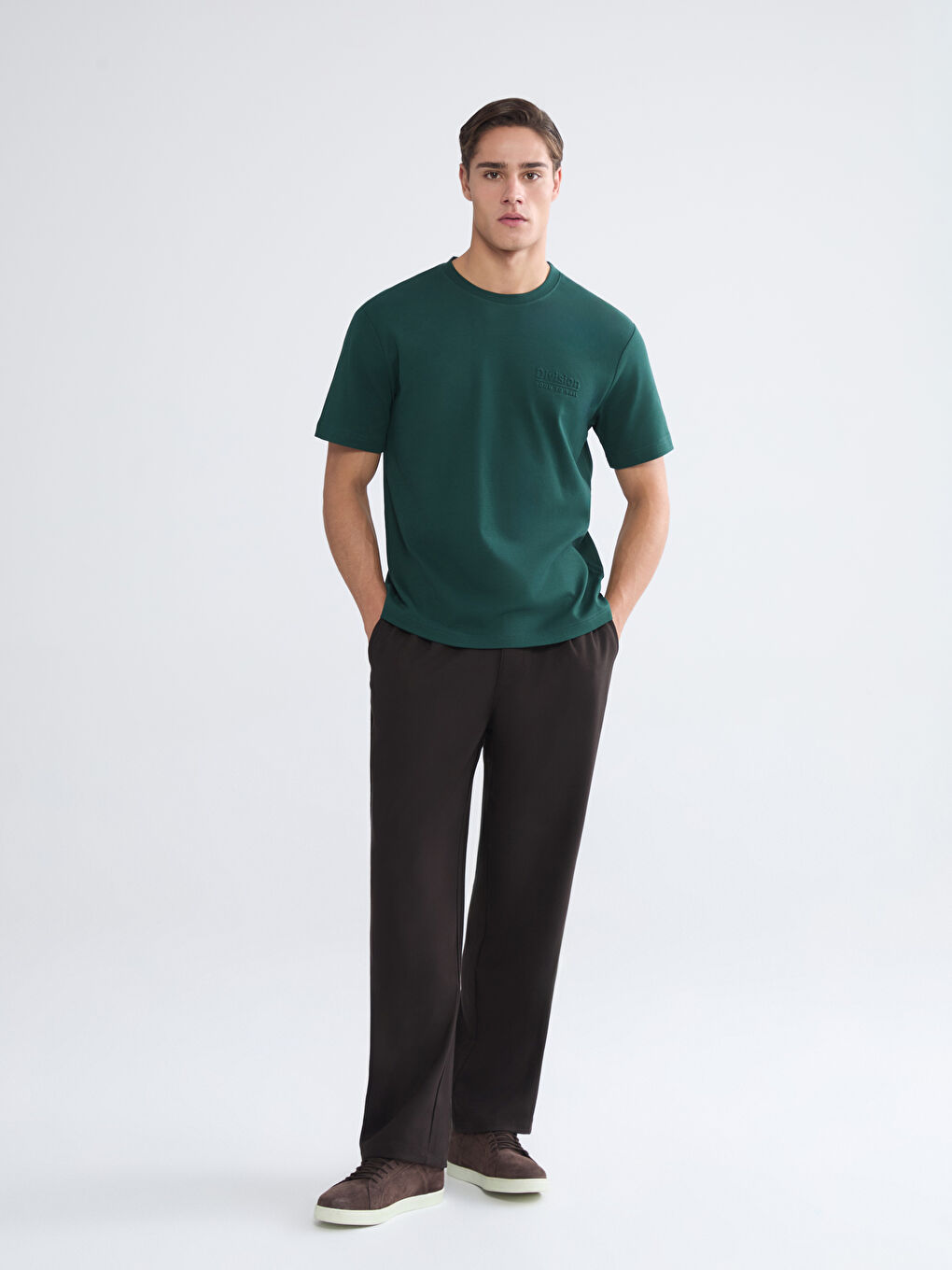 Yeşil Bisiklet Yaka Baskılı Erkek Tişört-1