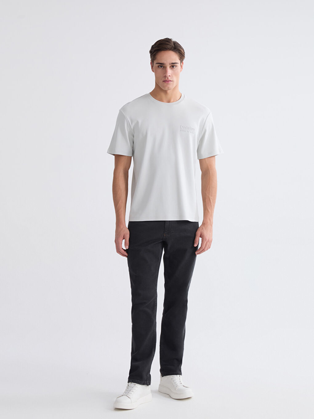 Bej Bisiklet Yaka Baskılı Erkek Tişört-1