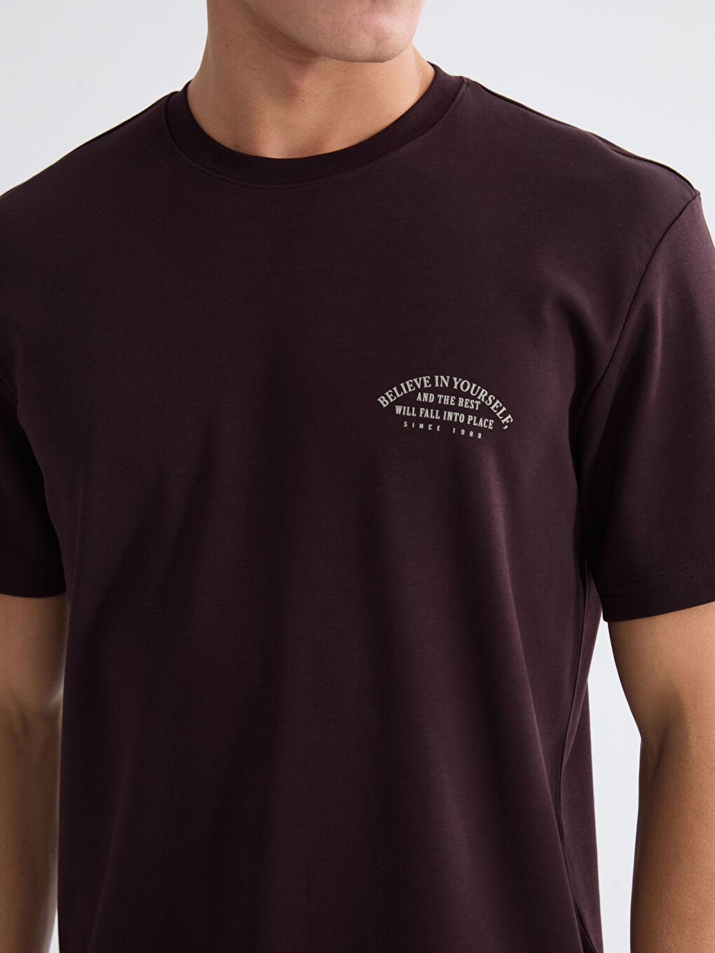 Mürdüm Bisiklet Yaka Baskılı Erkek Tişört-2