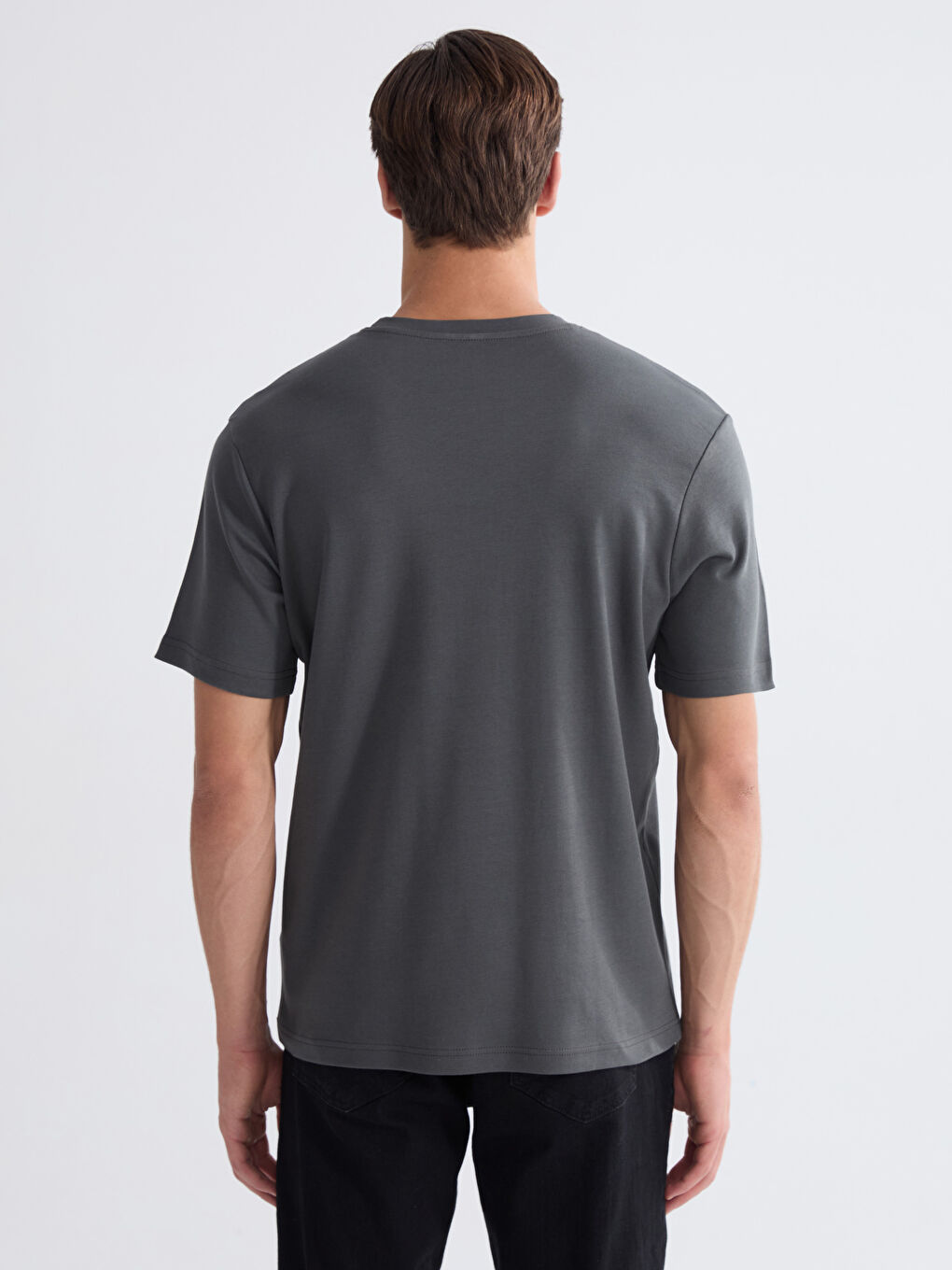 Antrasit Bisiklet Yaka Baskılı Erkek Tişört-3