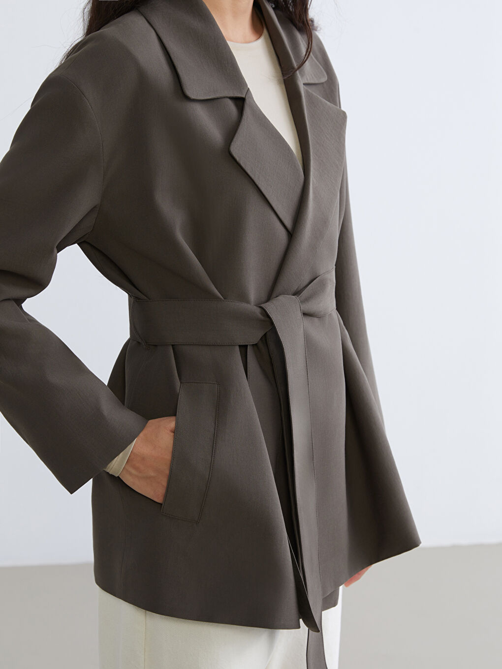 Haki Kuşaklı Oversize Kadın Blazer Ceket-2