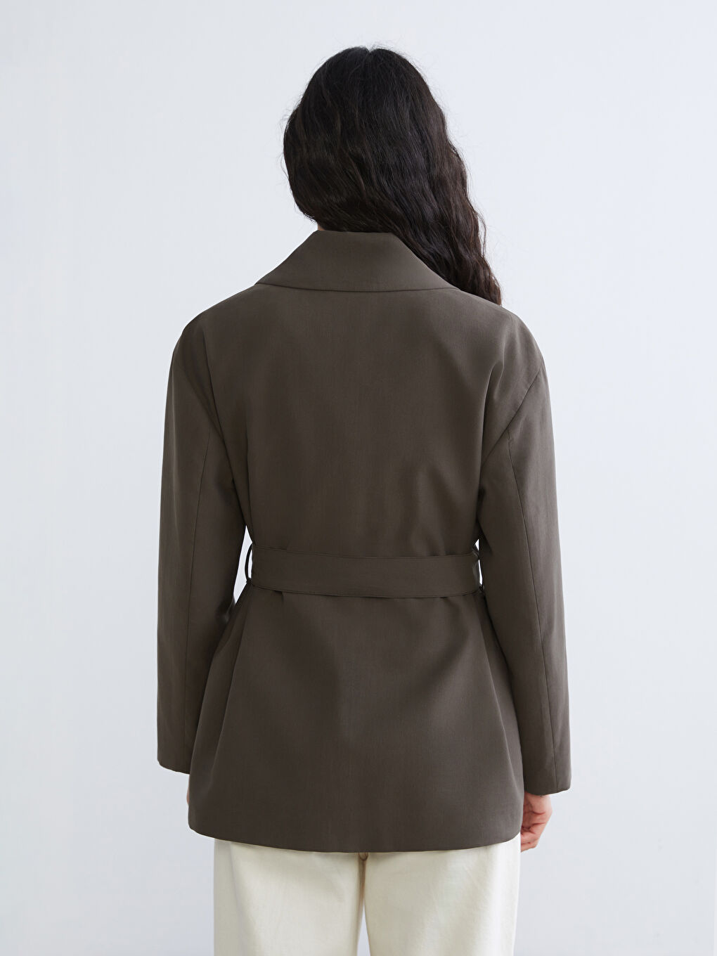 Haki Kuşaklı Oversize Kadın Blazer Ceket-4