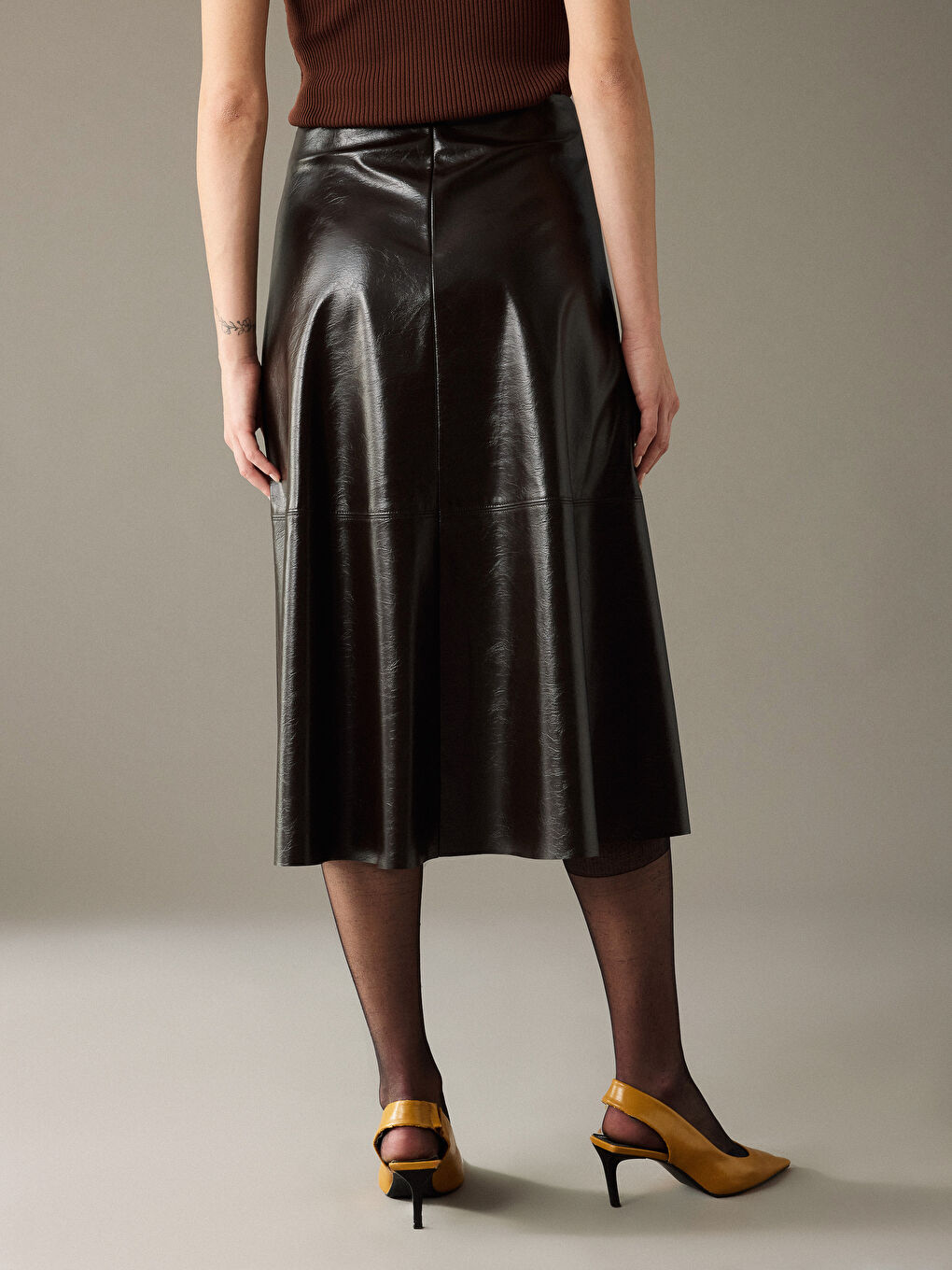 High Waist Zippered A-Line Faux Leather Skirt-12