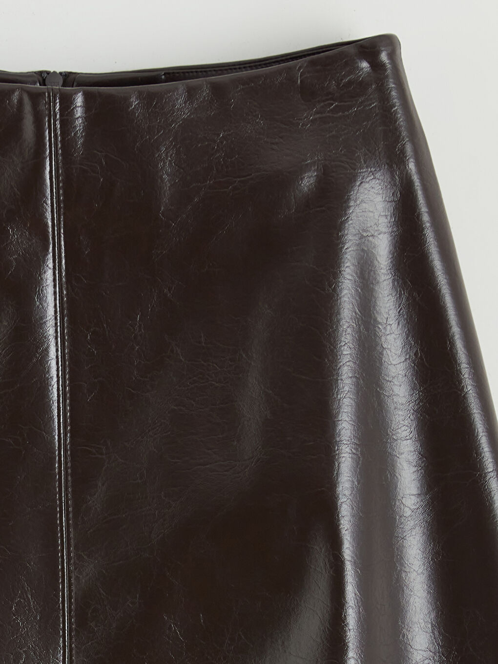 High Waist Zippered A-Line Faux Leather Skirt-14