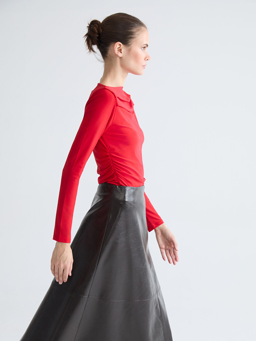 High Waist Zippered A-Line Faux Leather Skirt-4