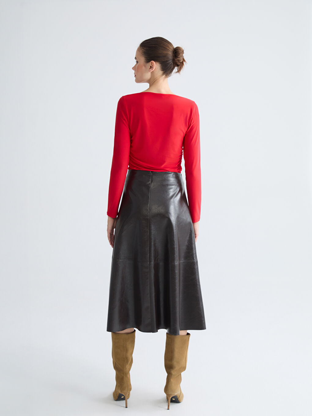 High Waist Zippered A-Line Faux Leather Skirt-10