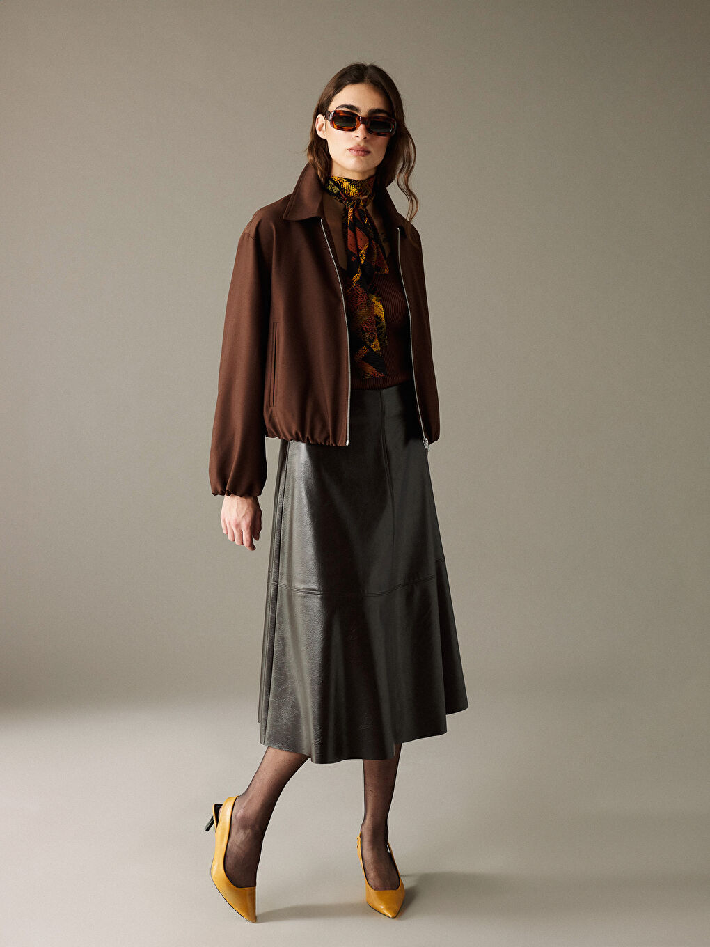 High Waist Zippered A-Line Faux Leather Skirt