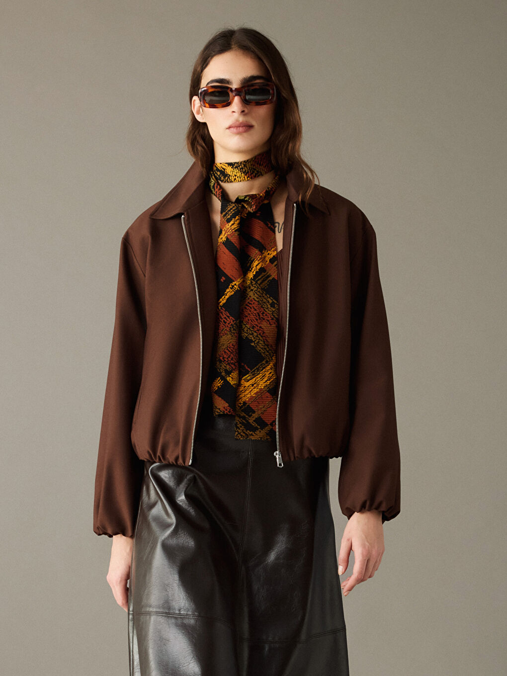 High Waist Zippered A-Line Faux Leather Skirt-9