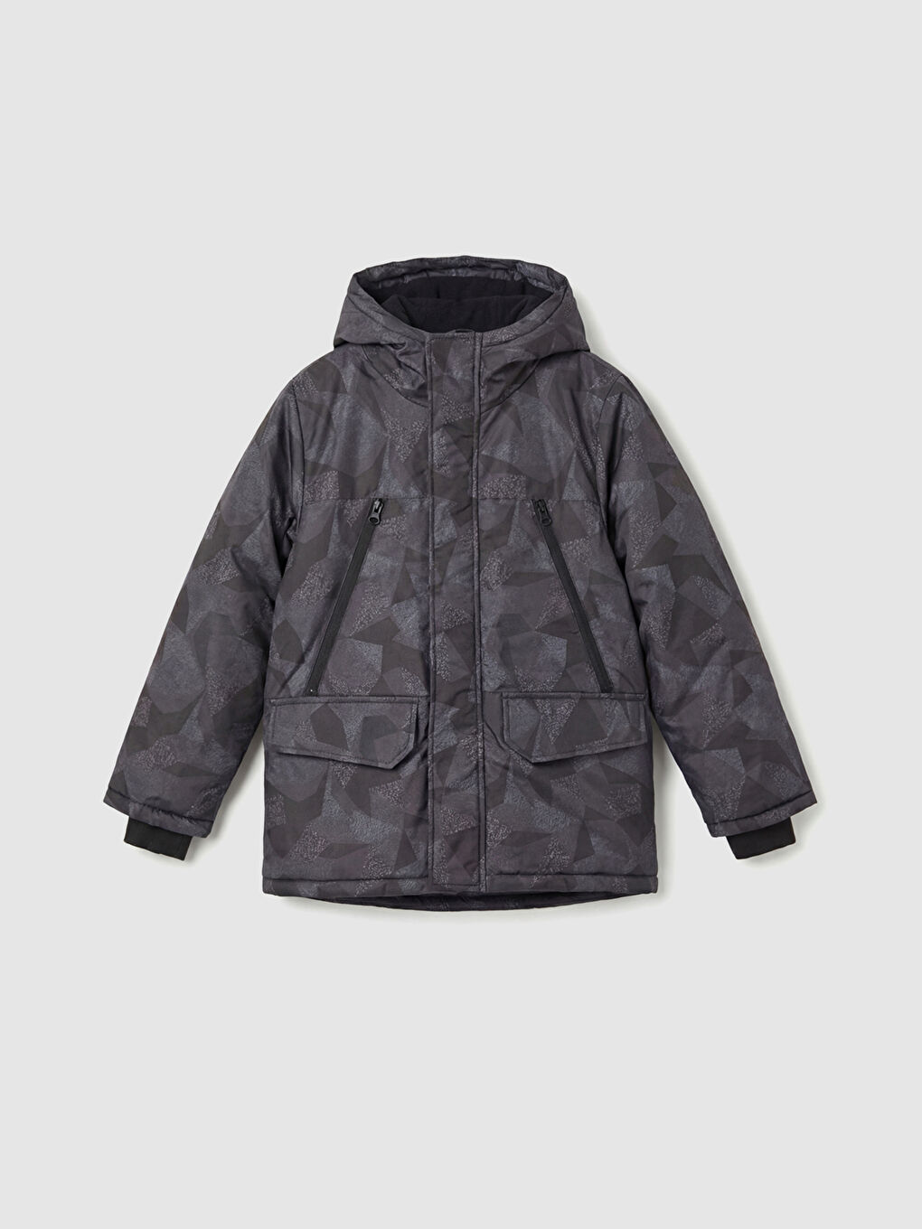 Siyah Desenli Erkek Çocuk Şişme Mont