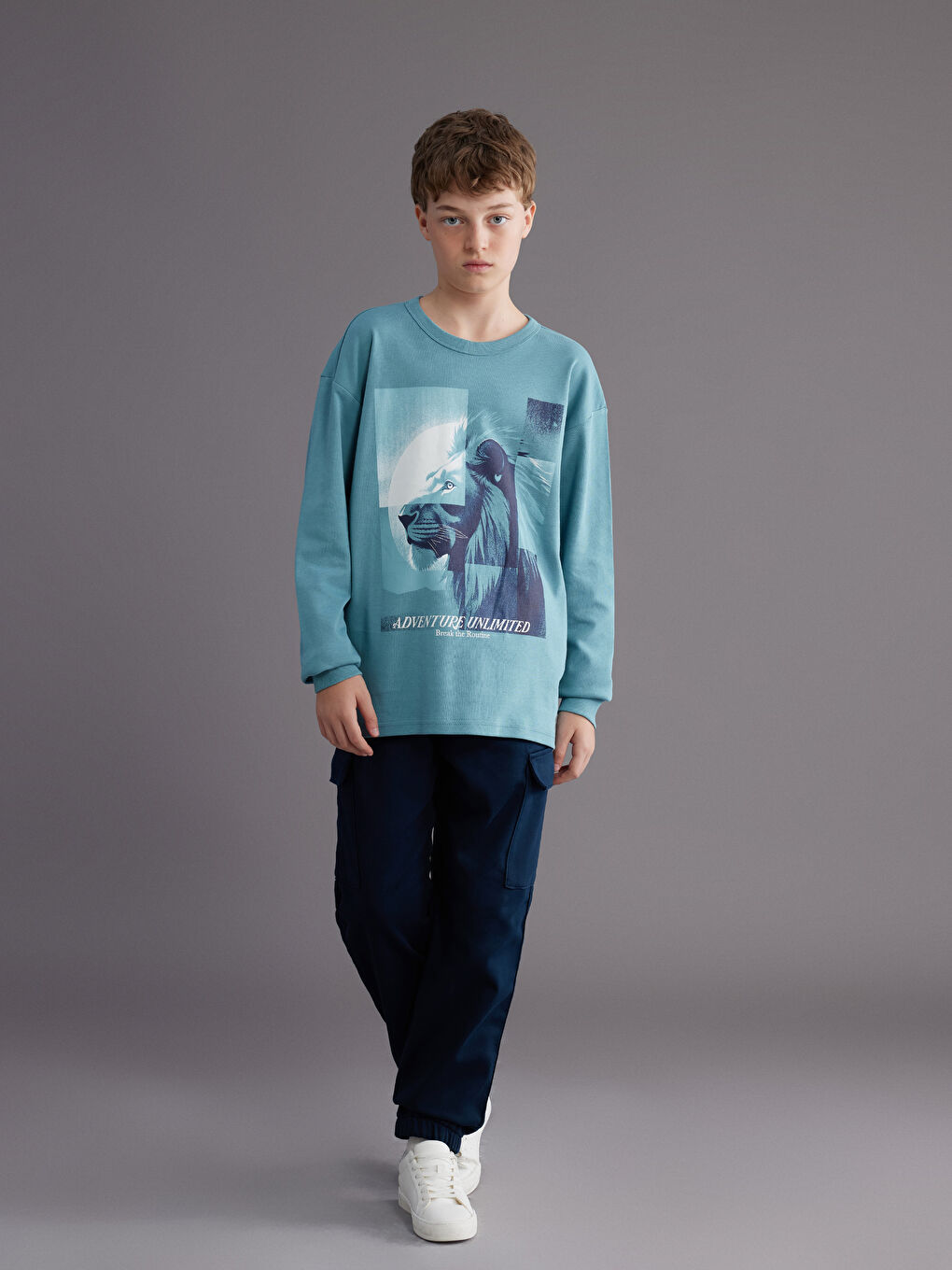 Yeşil Bisiklet Yaka Baskılı Erkek Çocuk Sweatshirt-1