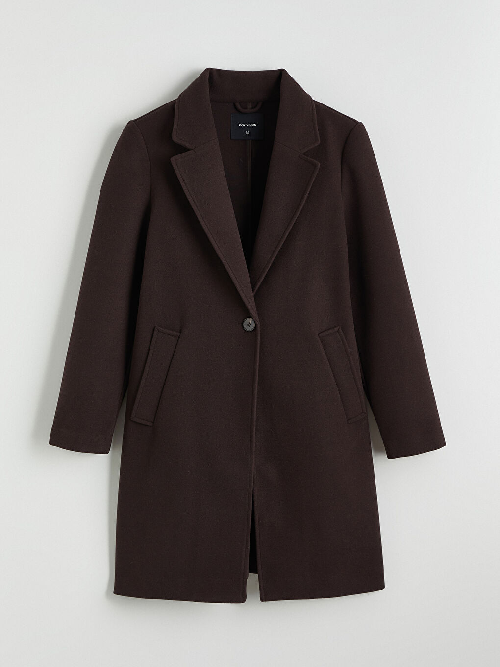 Kahverengi Ceket Yaka Kadın Kaşe Kaban-5