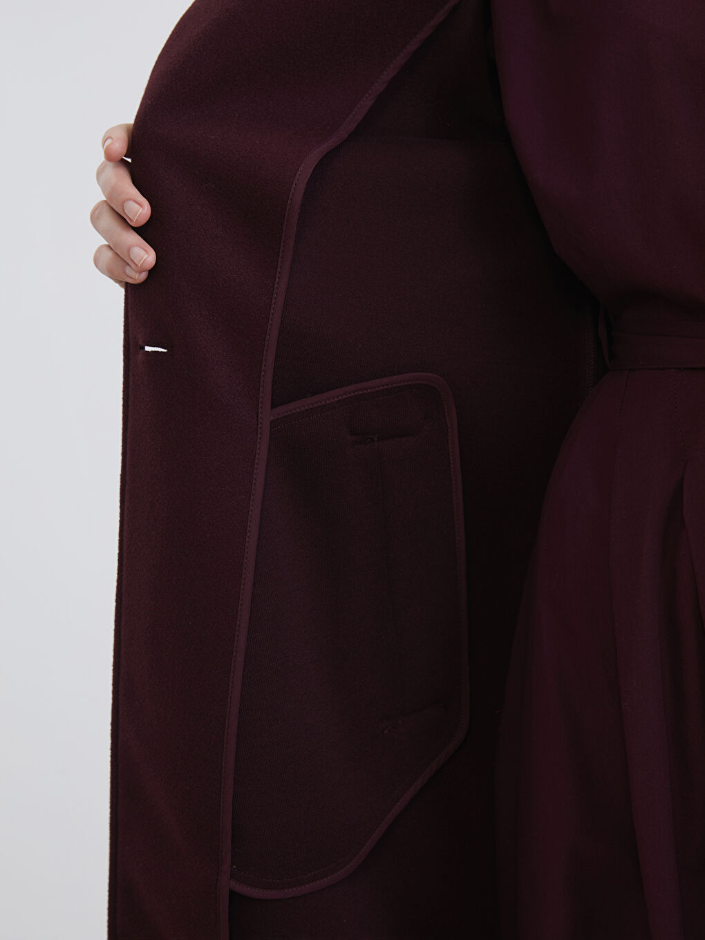 Mürdüm Ceket Yaka Kadın Kaşe Kaban-2