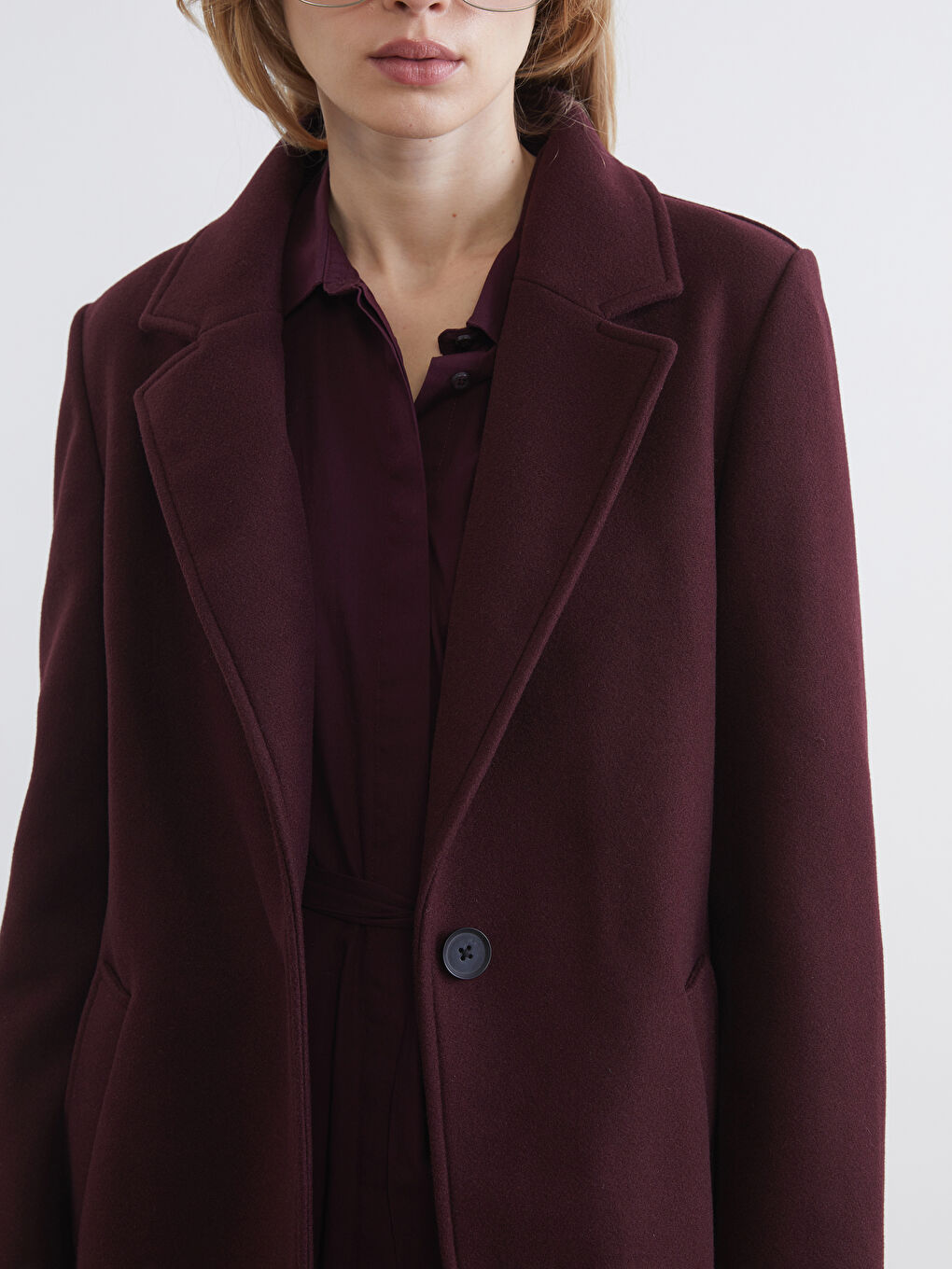 Mürdüm Ceket Yaka Kadın Kaşe Kaban-3