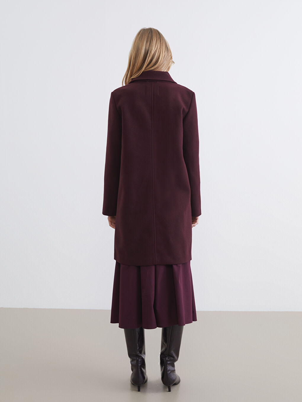 Mürdüm Ceket Yaka Kadın Kaşe Kaban-4