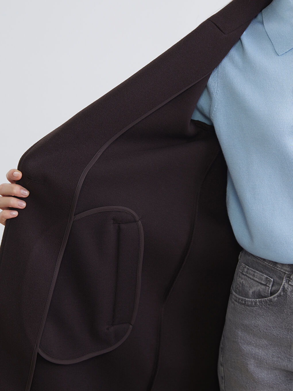 Kahverengi Ceket Yaka Kadın Kaşe Kaban-2