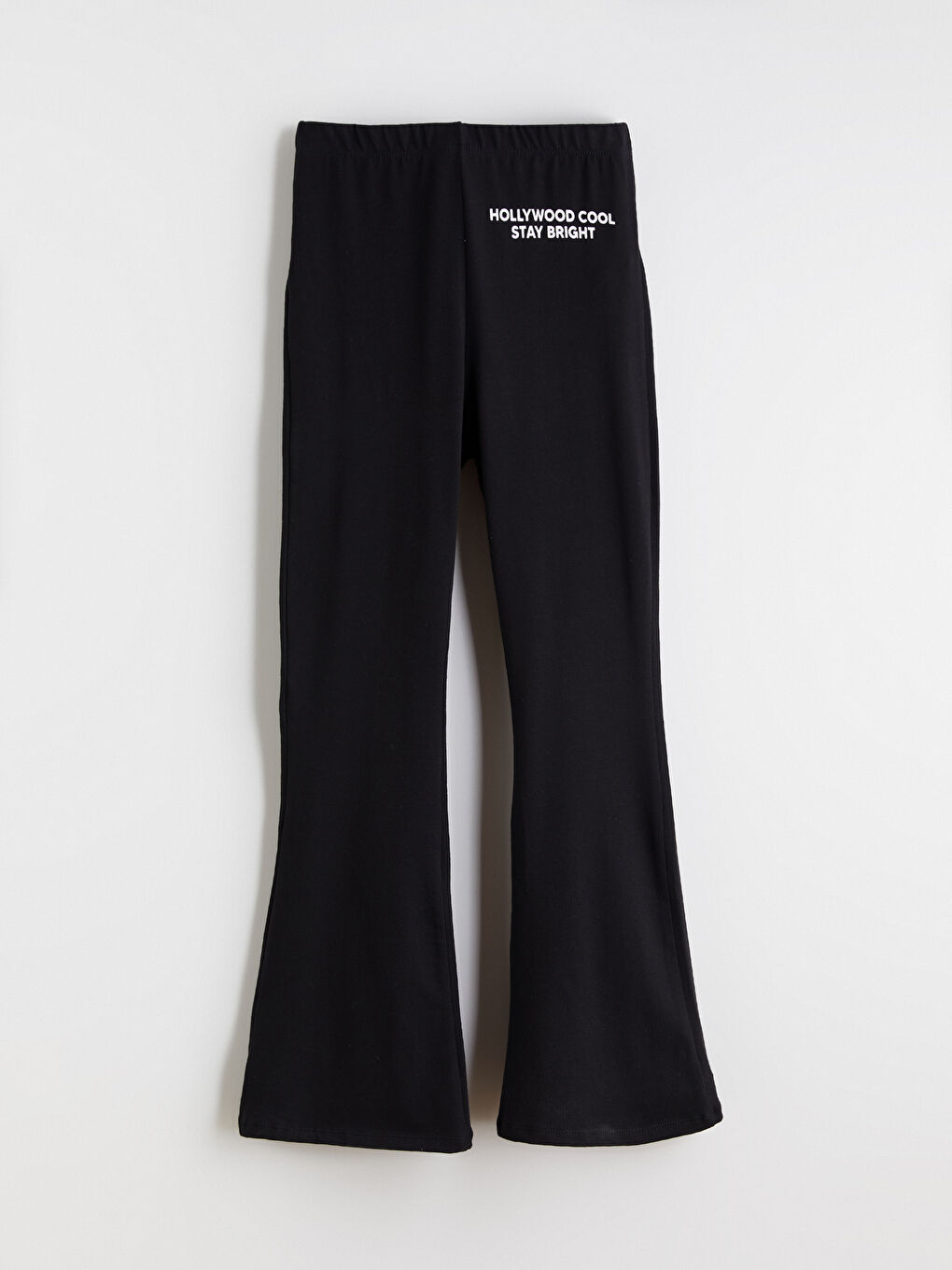 Siyah Beli Lastikli Baskılı ispanyol Paça Kız Çocuk Tayt-1