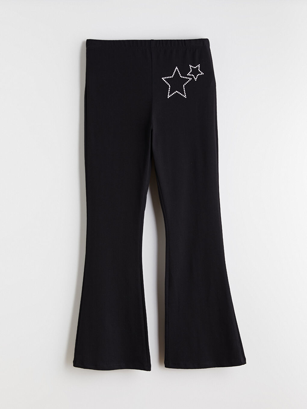 Siyah Beli Lastikli Taşlı İspanyol Paça Kız Çocuk Tayt-1